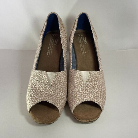 TOMS Natural Woven Triangle & Cork Classic Wedge, size 8 - Picture 1 of 9